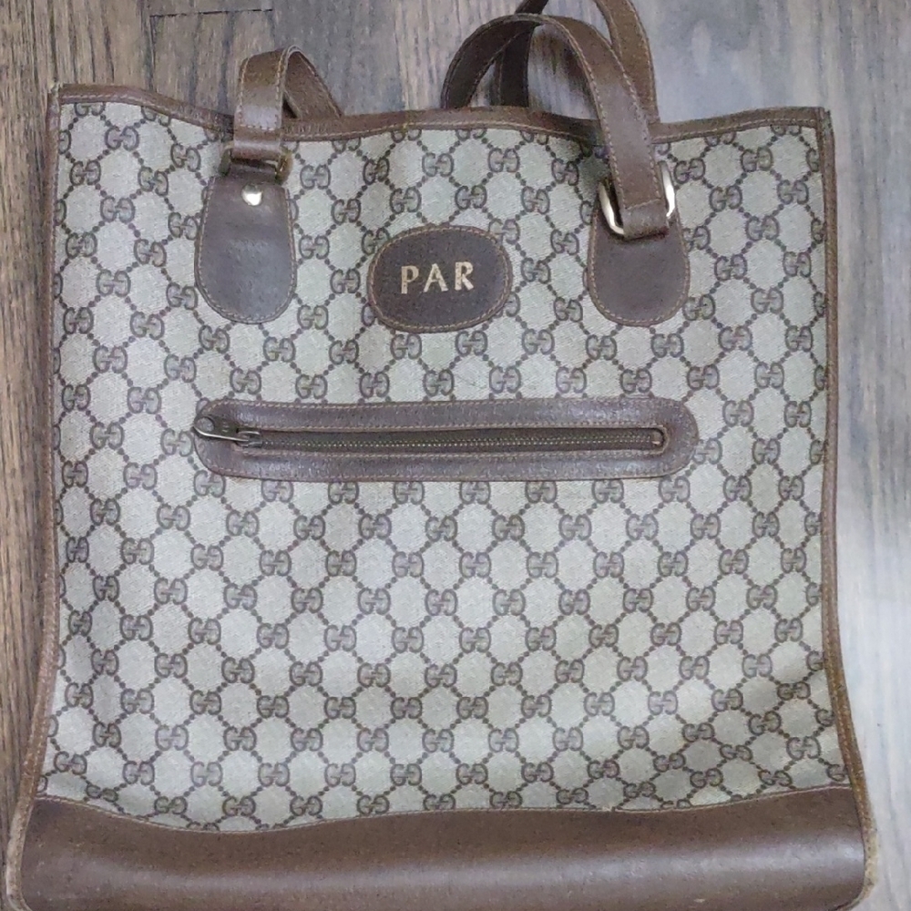Gucci Brown and Cream Monogram Tote Bag